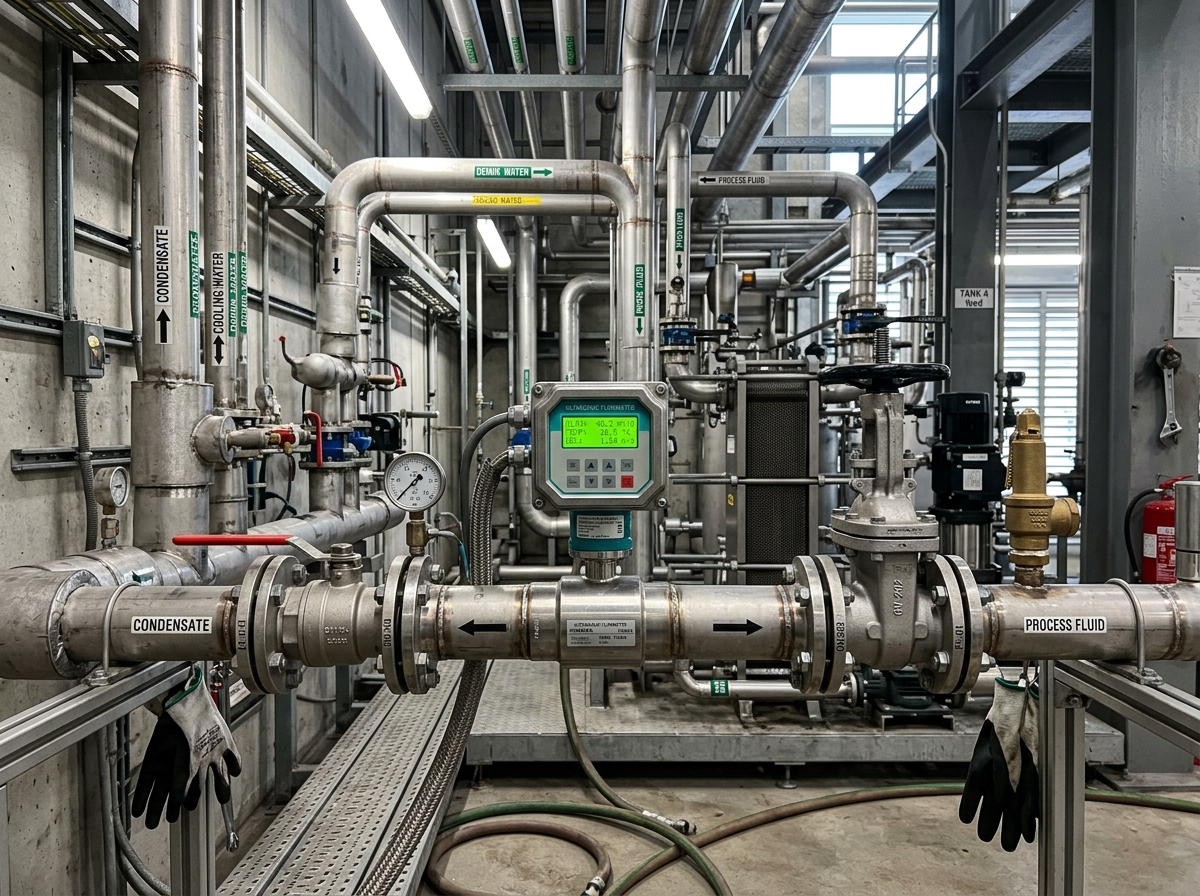 Industrial Ultrasonic Flow Meter and Pipes in factory